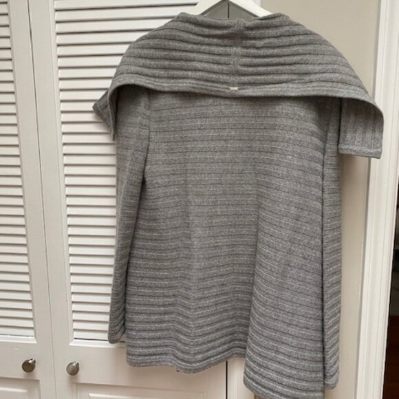 St John Cashmere Gray Rib Open-Front Cardigan Sweater Pockets Size L - Picture 6 of 6